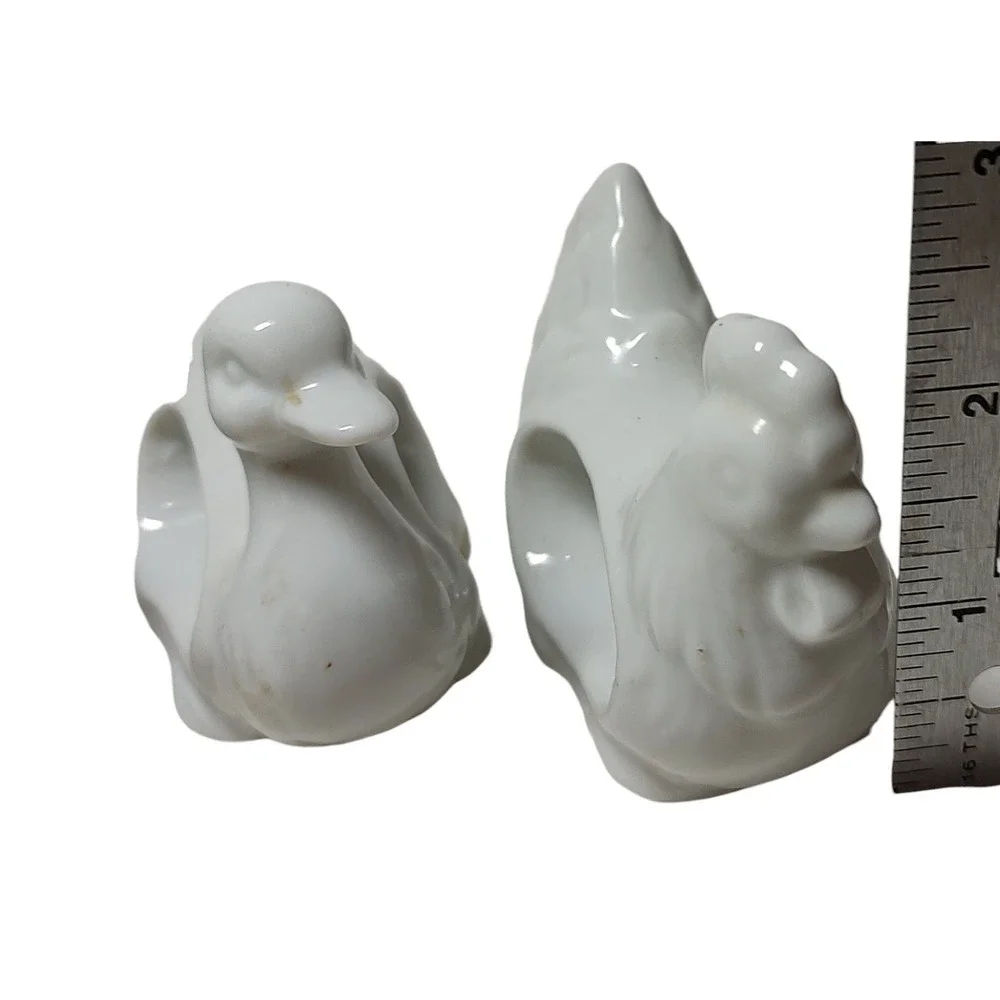 Vintage Animal Napkin Rings‎ White Porcelain Japan Duck Chicken Rabbit Pig Set